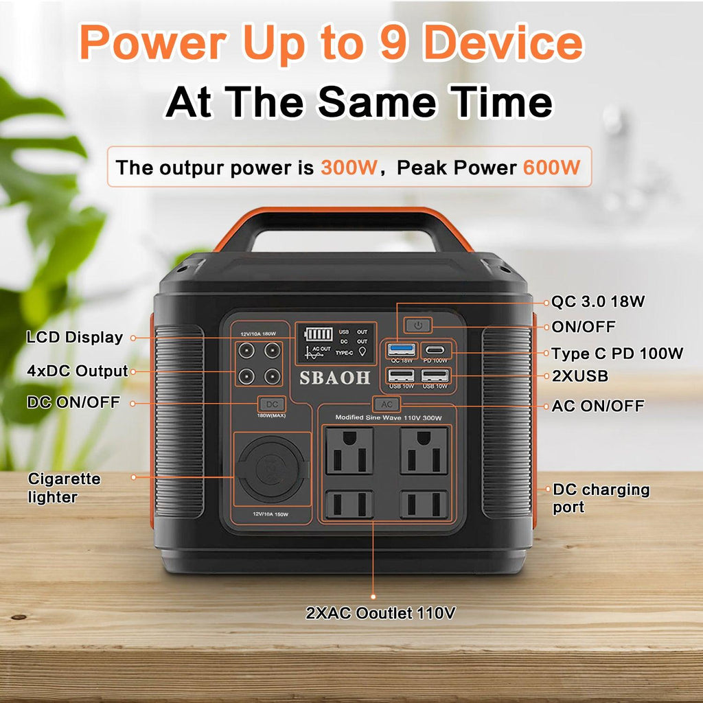 Portable Power Station P302,300W 296Wh Backup Lithium Battery,Solar Generator For Home