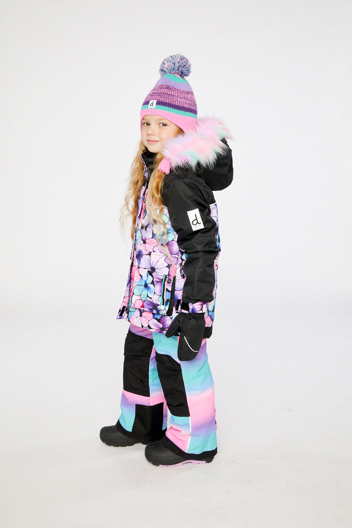 Two Piece Play Snowsuit Purple Floral Print With Gradient Pants