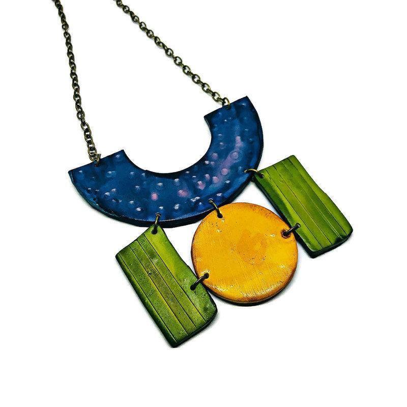 Geometric Jewelry Set with Statement Necklace & Large Earrings