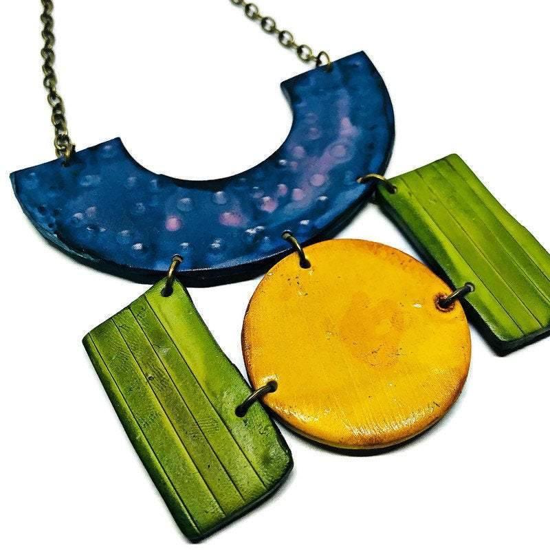 Geometric Jewelry Set with Statement Necklace & Large Earrings
