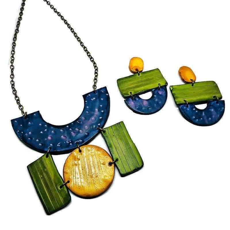Geometric Jewelry Set with Statement Necklace & Large Earrings
