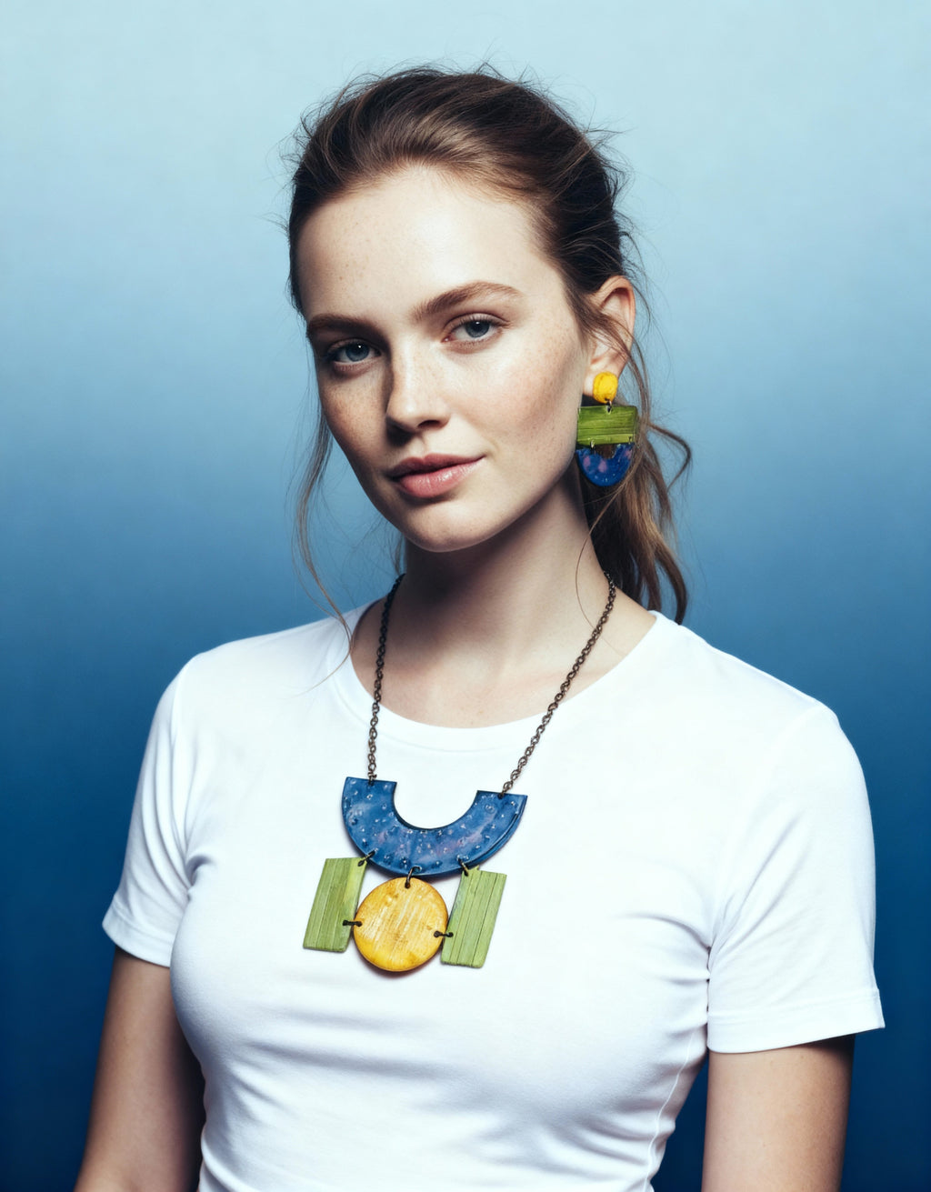 Geometric Jewelry Set with Statement Necklace & Large Earrings